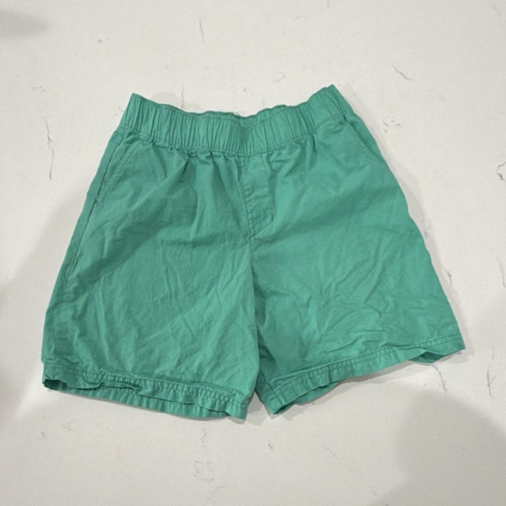 Columbia Cotton Shorts Green Elastic Waist Pockets 6 Inseam Boys Size 10-12